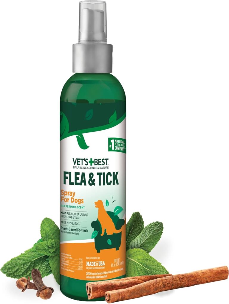 Vet's Best Natural Flea and Tick Spray for Dogs  Plant-Based Flea Repellent with Certified Essential Oils  Natural Pest Control and Prevention  Non-Toxic Formula for Home Use  8 oz Bottle