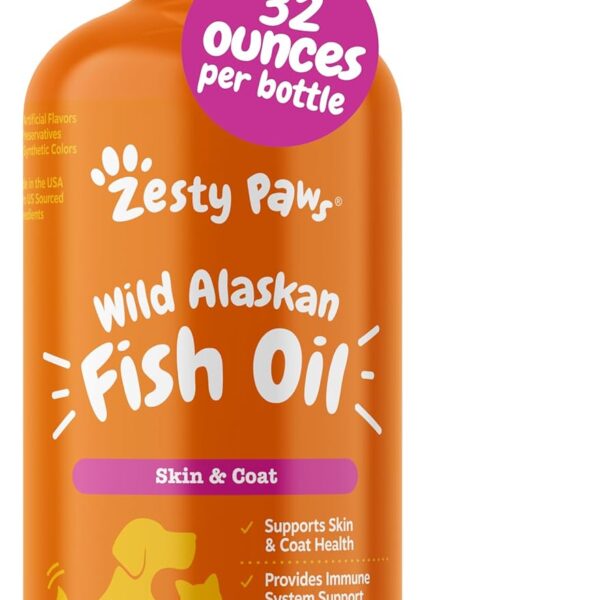 Zesty Paws Wild Alaskan Fish Oil for Dogs & Cats - Pollock & Salmon Oil Blend - Omega 3 Fatty Acids EPA & DHA for Pets - for Sensitive Skin + Coat Health - Immune System Support - 32 fl oz