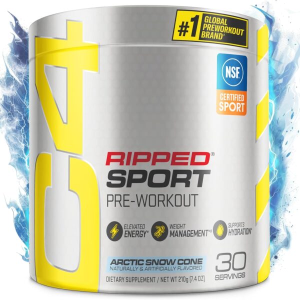 Cellucor C4 Ripped Sport Pre Workout Powder Arctic Snow Cone - NSF Certified for Sport + Sugar Free Preworkout Energy Supplement for Men & Women - 135mg Caffeine + Weight Loss - 30 Servings