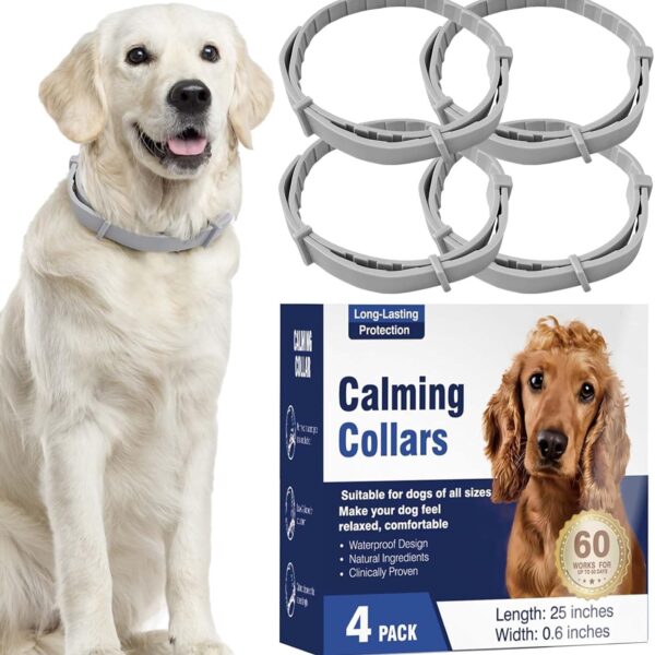 Vet Recommended Calming Collar for Dogs with Long-Lasting Pheromone,4 Pack Dog Calming Collar Helps Reduce Unwanted Behavior,Stress Relief Lasts 60 Days, 25 Inches, Flexible for Puppy Adult Dogs