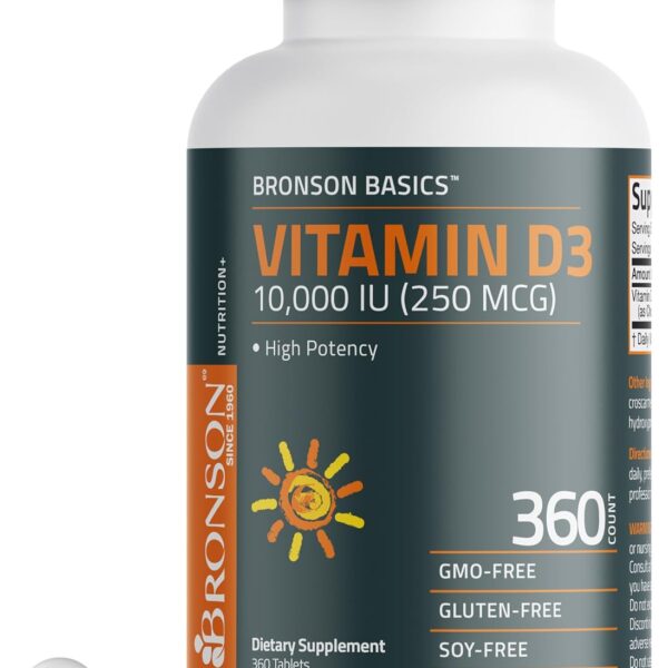 Bronson Vitamin D3 10,000iu (250mcg) 1 Year Supply for Healthy Muscle Function and Immune Support, Non-GMO, 360 Tablets