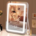 Vanity Mirror with Lights, 14.5" Light Up Makeup Mirror, LED Makeup Mirror with Lights for Bedroom Tabletop, Smart Touch Control 3 Colors Dimmable, 360 Rotation