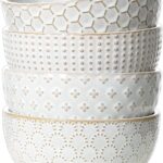 LE TAUCI Cereal bowls 26 oz, Ceramic Soup Bowl for Kitchen, Embossment Stoneware Bowl for Pho, Chip, Fruits, Salad, Noodle, Ramen, Suit For Housewarming - 6 Inch, Set of 4, Arctic white