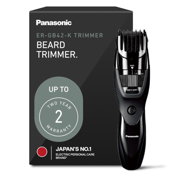 Panasonic Cordless Beard Trimmer for Men with Precision Dial, 19 Adjustable Length Settings, Rechargeable Battery, Washable - ER-GB42-K (Black)