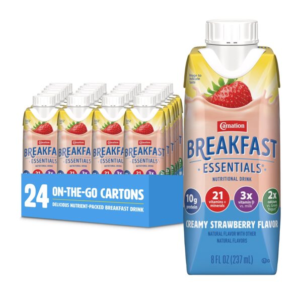 Carnation Breakfast Essentials Ready-to-Drink Creamy Strawberry, 8 FL OZ Carton,8 Fl Oz (Pack of 24)