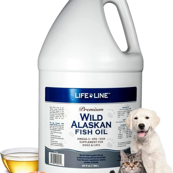 Life Line Pet Nutrition Wild Alaskan Fish Oil for Dogs and Cats 66oz Omega 3 Fish Oil Supplement for Skin & Coat Supports Brain, Eye & Heart Health in Dogs & Cats