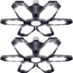 TANBABY 2 Pack LED Garage Lights, 150W Deformable Garage Light Bulb, Total 30000LM 6500K Daylight, 6+1 Adjustable Panels, E26/E27 Screw-in Ceiling Light for Basement, Valentines Day Gift for Men