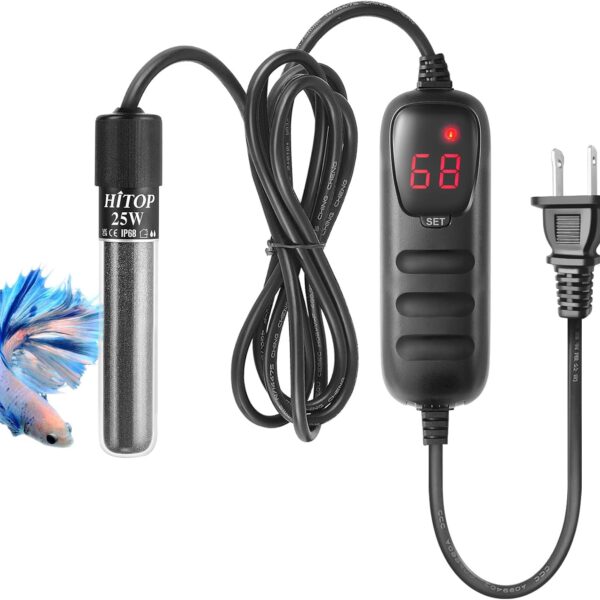 HITOP Mini Submersible Aquarium Heater - 25W 50W 100W 200W 300W Small Heater for Fish Tank 1-70 Gallon with Controller (25W)