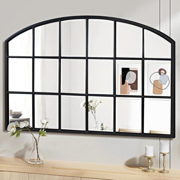 Black Window Mirrors for Wall Decor, Farmhouse Wide Arched Mirror, Wood Framed Decorative Mirror for Living Room, Entryway, Hallway, Fireplace, 44X28