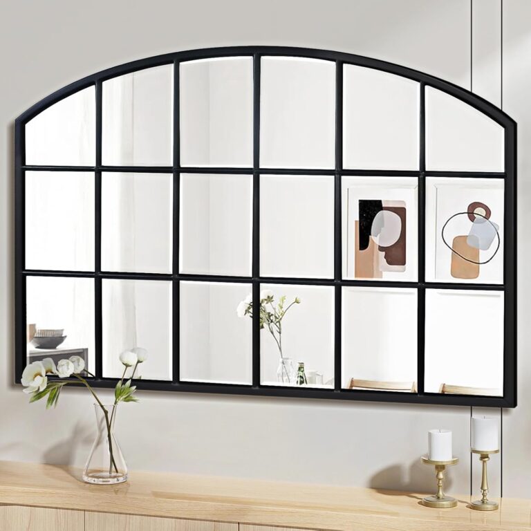 Black Window Mirrors for Wall Decor, Farmhouse Wide Arched Mirror, Wood Framed Decorative Mirror for Living Room, Entryway, Hallway, Fireplace, 44X28