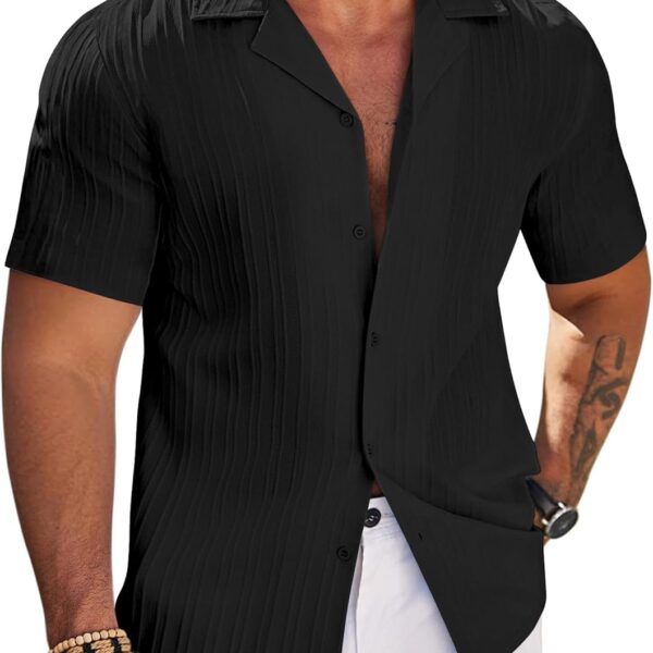 COOFANDY Men's Casual Shirts Short Sleeve Button Down Shirts Fashion Textured Summer Beach Shirt