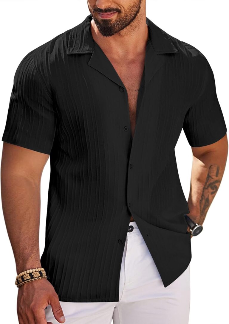 COOFANDY Men's Casual Shirts Short Sleeve Button Down Shirts Fashion Textured Summer Beach Shirt