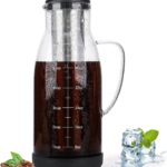 Airtight Cold Brew Coffee Maker Pitcher 51oz, Glass Iced Coffee Maker Pitcher with Removable Stainless Steel Filter and Non-Slip Base, 1.5L Iced Tea Maker