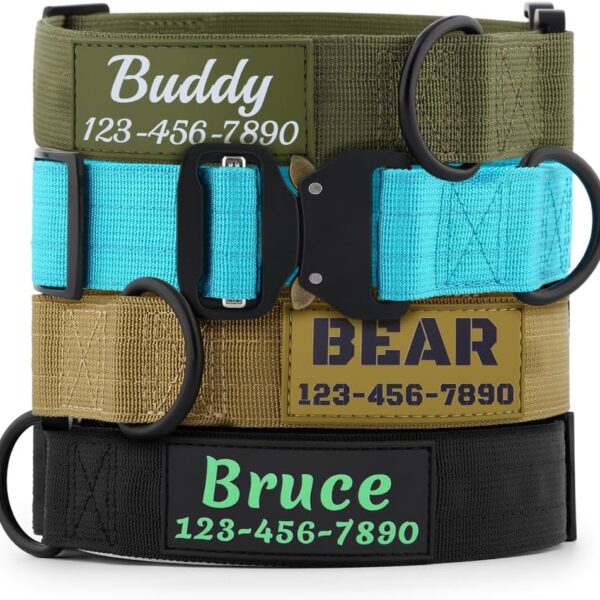 Personalized Tactical Dog Collar with Name and Phone Number, Heavy Duty Nylon Military Dog Collar with Strong Metal Buckle for Medium and Large Dogs
