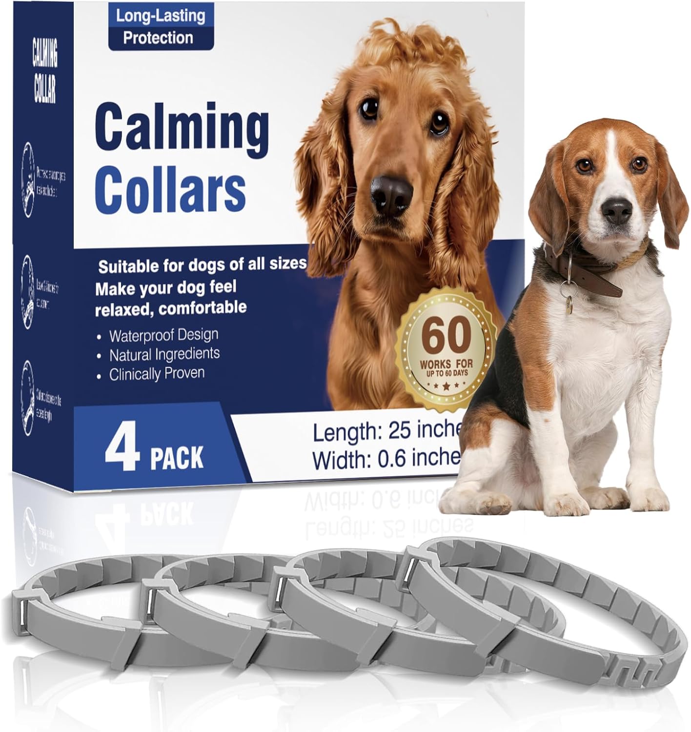Dog Pheromones Calming Collar 4 Packs - Grey Anxiety Collar for Dogs 25 Inches Size, Stop Dog Whining, Separation Anxious, Adjustable Fit All Dogs Fireworks, Thunders Dog Pheromones Calming Collar 4 Packs - Grey Anxiety Collar for Dogs 25 Inches Size, Stop Dog Whining, Separation Anxious, Adjustable Fit All Dogs Fireworks, Thunders