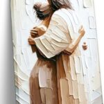 Jesus Embracing Woman Canvas Wall Art, Safe in His Arms Pictures Canvas Print Posters Wall Decor, Christian Wall Art Home Decor for Living & Prayer Room 12x16 inch Framed