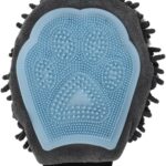 Dual Sided Pet Grooming Glove with Rubber Paw - 2-in-1 Grooming Glove | Fun Dogs & Cats Grooming Tool for Brushing, Massaging, and Scrubbing | Chenille Fabric Side Acts as Pet Bathing(Blue)