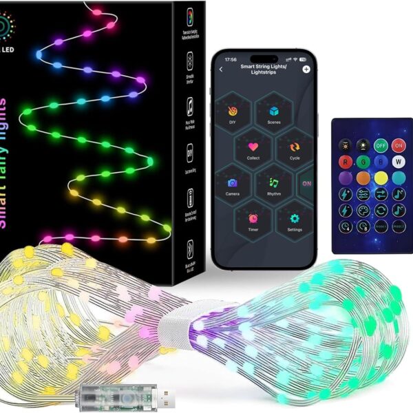 Smart Fairy String Lights, 33Ft Usb DIY Twinkle Lights w/Remote & App Controlled, music sync,12 Modes, Multicolor & Warm White for Bedroom, Christmas, Parties,Wedding,Centerpiece, Decoration