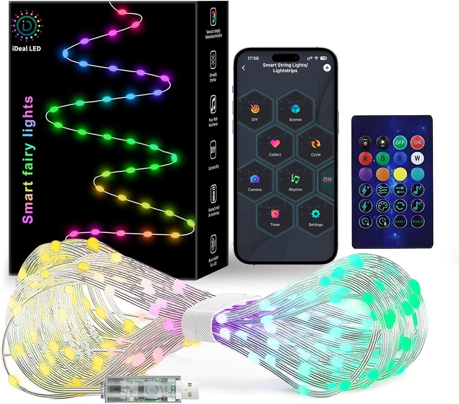 Smart Fairy String Lights, 33Ft Usb DIY Twinkle Lights w/Remote & App Controlled, music sync,12 Modes, Multicolor & Warm White for Bedroom, Christmas, Parties,Wedding,Centerpiece, Decoration Smart Fairy String Lights, 33Ft Usb DIY Twinkle Lights w/Remote & App Controlled, music sync,12 Modes, Multicolor & Warm White for Bedroom, Christmas, Parties,Wedding,Centerpiece, Decoration