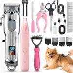 SKEFOLI Dog Grooming Kit with Dog Clippers Rechargeable Wireless Grooming Clippers, Pet Trimmer for Thick Fur, Stainless Steel Blades & Nail Trimmer