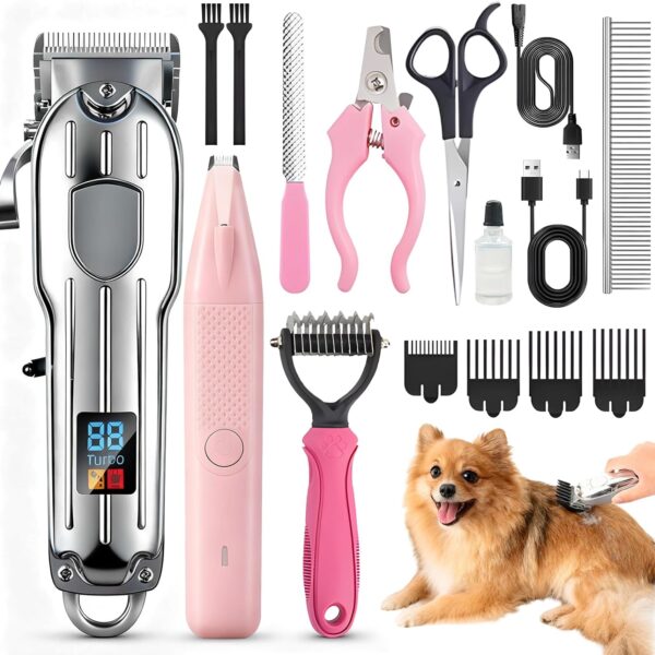 SKEFOLI Dog Grooming Kit with Dog Clippers Rechargeable Wireless Grooming Clippers, Pet Trimmer for Thick Fur, Stainless Steel Blades & Nail Trimmer