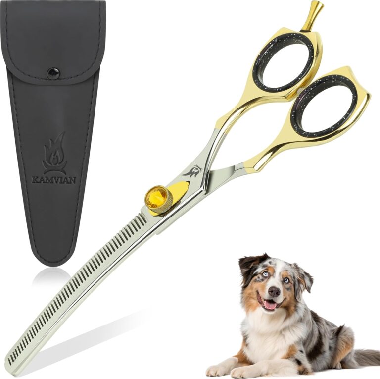 Curved Dog Grooming Scissors  7.5 Thinning Shears with 34 Teeth, Texturizing Chunkers for Dogs & Cats, 440C Stainless Steel for Professional Groomers and Pet Owners