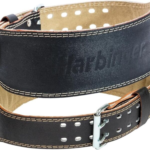 Harbinger Padded Leather Contoured Weightlifting Belt - 4" or 6 Width - Interior Suede Lining & Foam Cushioning - Heavy-Duty Dual Prong Steel Roller Buckle - for Lifting Support