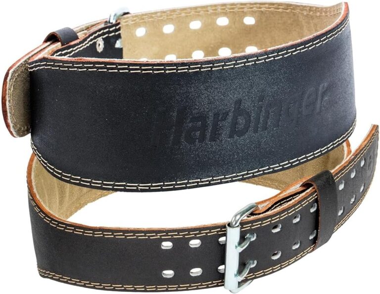 Harbinger Padded Leather Contoured Weightlifting Belt - 4" or 6 Width - Interior Suede Lining & Foam Cushioning - Heavy-Duty Dual Prong Steel Roller Buckle - for Lifting Support