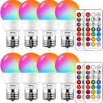 MELPO LED Color Changing Light Bulb with Remote Control, 5W 40W Equivalent, 500LM, 5700K,E26 Dimmable RGB Light Bulbs for Birthday Party/KTV Decoration/Household/Bar/Wedding (Pack of 8)