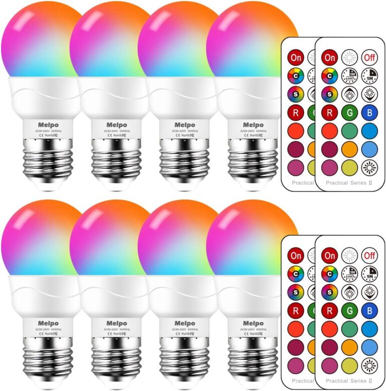 MELPO LED Color Changing Light Bulb with Remote Control, 5W 40W Equivalent, 500LM, 5700K,E26 Dimmable RGB Light Bulbs for Birthday Party/KTV Decoration/Household/Bar/Wedding (Pack of 8)