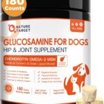 NATURE TARGET Glucosamine for Dogs - Hip and Joint Supplement for Dogs, 180 Crunchy Chews, Glucosamine Chondroitin, Omega-3, MSM, Turmeric for Pain Relief, Dog Joint Supplement Large & Small Breed