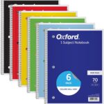 Oxford Spiral Notebooks, 6 Pack, 1 Subject, Wide Ruled Notebooks for School, 8 x 10.5 Inches, 70 Sheets, Assorted Colors, Back to School Supplies (65010)