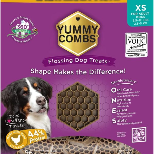 Yummy Combs Dog Dental Treats  Vet VOHC Approved  Delicious Chicken Protein  Removes Tartar with Cleaning Comb Shape  Dental Dog Treats for Extra Small Dogs (24oz, 96 Count)