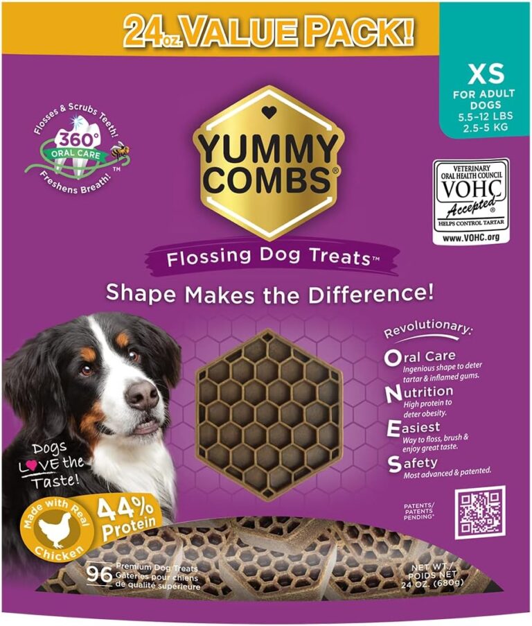 Yummy Combs Dog Dental Treats  Vet VOHC Approved  Delicious Chicken Protein  Removes Tartar with Cleaning Comb Shape  Dental Dog Treats for Extra Small Dogs (24oz, 96 Count)