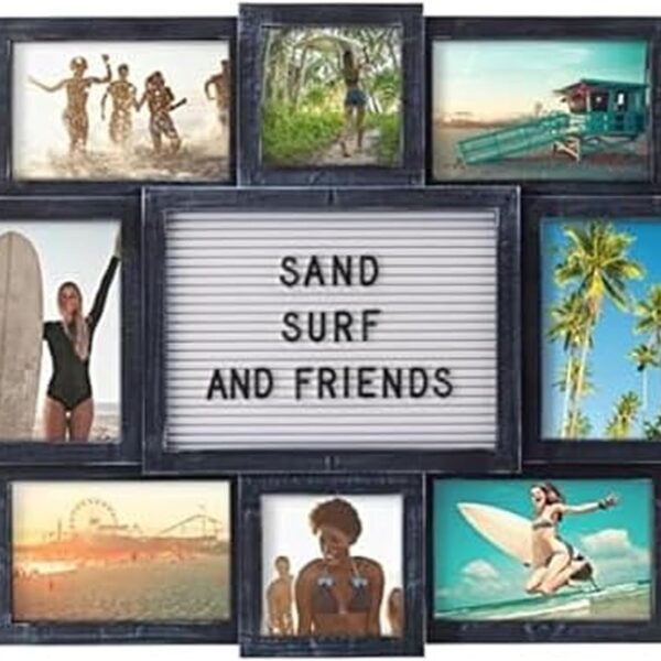 Melannco Customizable Letterboard 8-Opening Photo Collage, 19 x 17 inch,Distressed Black