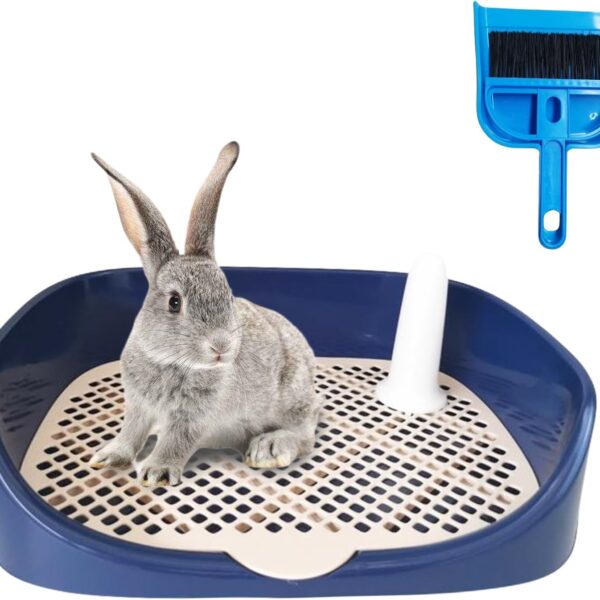 Tfwadmx Rabbit Litter Box Guinea Pig Litter Boxes Small Animal Toilet Corner Pan Rectangle Potty Trainer for Ferret, Chinchilla(15.7" x 11.8" x 3.9",Blue)