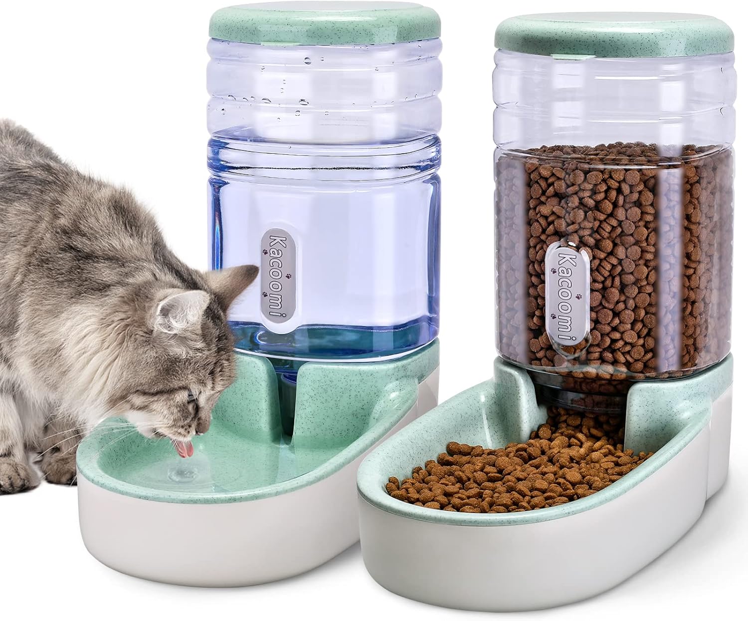 Automatic Dog Cat Feeder and Water Dispenser Gravity Food Feeder and Waterer Set with Pet Food Bowl for Small Medium Dog Puppy Kitten, Large Capacity 1 Gallon x 2 Automatic Dog Cat Feeder and Water Dispenser Gravity Food Feeder and Waterer Set with Pet Food Bowl for Small Medium Dog Puppy Kitten, Large Capacity 1 Gallon x 2