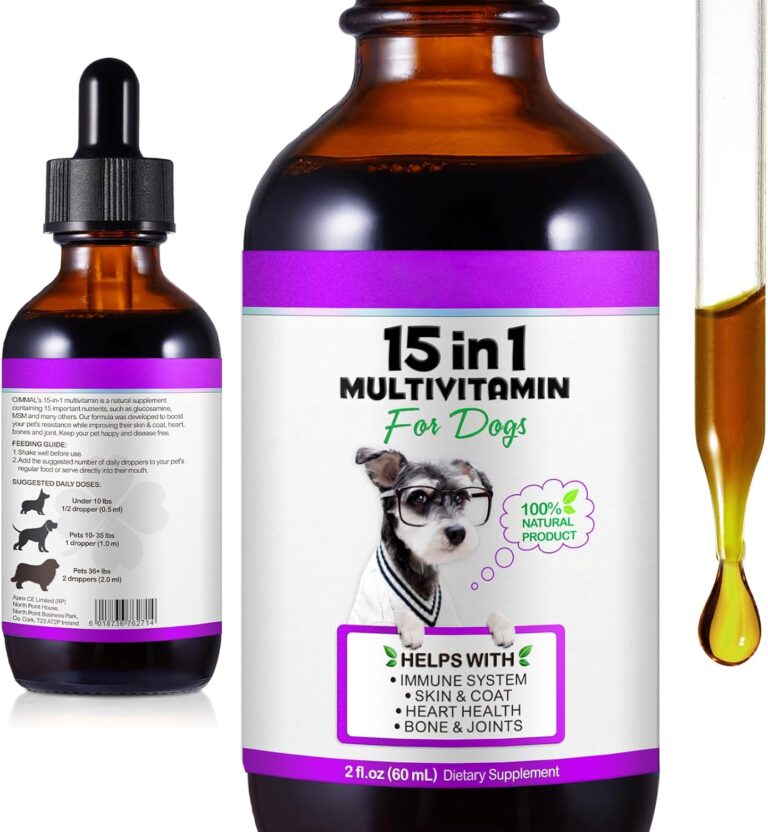 15-in-1 Dog Multivitamin Drops for Dogs | Liquid Multivitamin with Glucosamine, MSM & Omega for Joint, Heart, Immune & Skin Health | Easy Liquid Drops for Picky Eaters