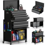 VIWAT Tool Chest, 8-Drawer Rolling Tool Storage Cabinet with Enhanced Packaging, Detachable Top Tool Box, Metal Tool Cart with Hooks and Liners, for Garage, Workshop, Black