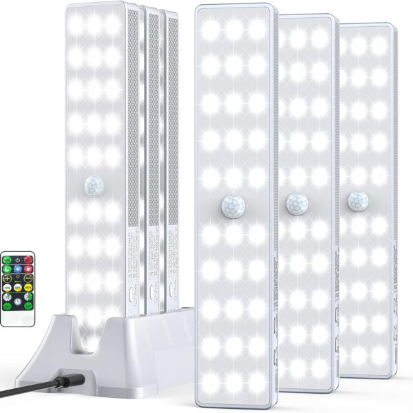 LED Closet Light with Charging Station, 6 Pcs 30LEDs 8'' Dimmer Rechargeable Motion Sensor Under Cabinet Lighting, Stick-Anywhere Night Light for Wardrobe,Kitchen