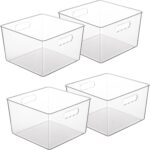 Vtopmart 4 Pack Extra Large Clear Plastic Storage Bins,11x11 Cube Acrylic Organizer Square Containers with Handle for Pantry,Closet,LaundryRoom,Kitchen,Bathroom,UnderSink Organization