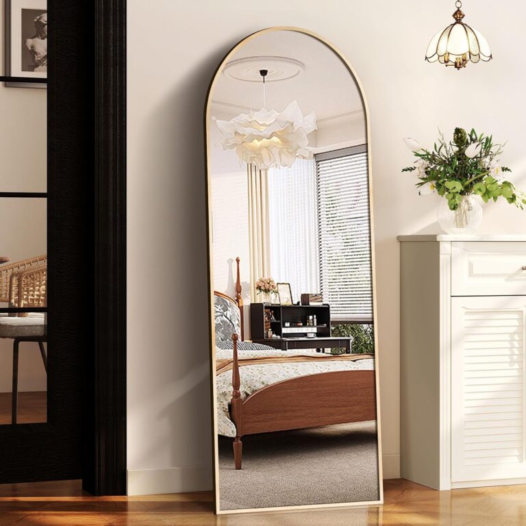 58"x18" Arched Full Length Mirror, Elegant Full Body Mirror with Stand for Bedroom & Cloakroom, Gold