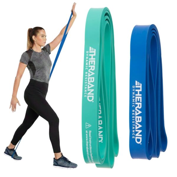THERABAND High Resistance Bands, Set of 2 Elastic Super Bands for Improving Flexibility, Injury Rehab, & Full Body Workouts, Heavy Duty Stretch Bands for Lifting, 1 Medium & 1 Heavy Band, Multicolor