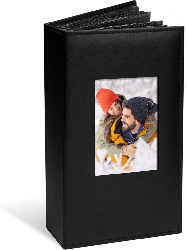 Vienrose Photo Album 4x6 300 Photos Leather Cover Picture Book with 300 Horizontal Pockets, Slip-in Picture Albums for Wedding Baby Vacation, Black