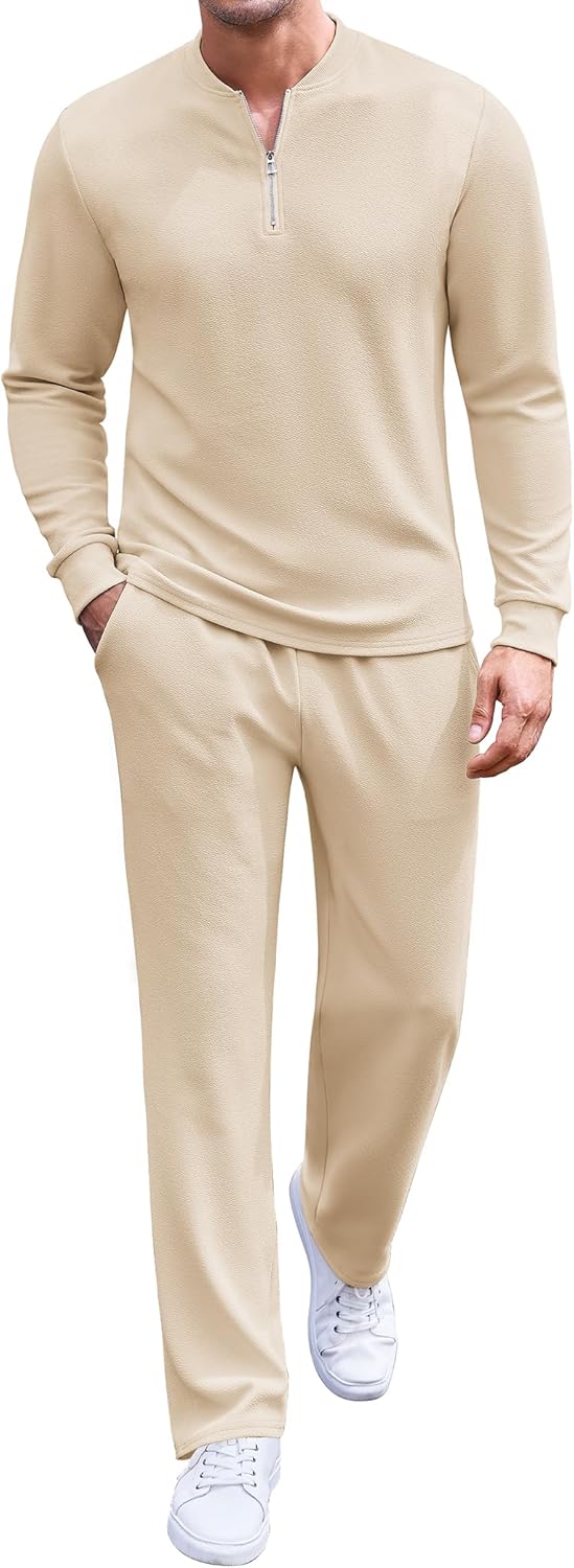 COOFANDY Men's 2 Piece Tracksuit Set Polo Athletic Sweatsuit Quarter Zip Jogging Long Sleeve Casual Sports Outfits COOFANDY Men's 2 Piece Tracksuit Set Polo Athletic Sweatsuit Quarter Zip Jogging Long Sleeve Casual Sports Outfits