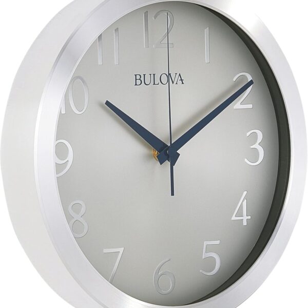 Bulova Winston Wall Clock C4844 | 10" Diameter | Metal Design with Diamond Cut Edges | Silent Sweep Quartz Movement | Easy-to-Read Arabic Numerals