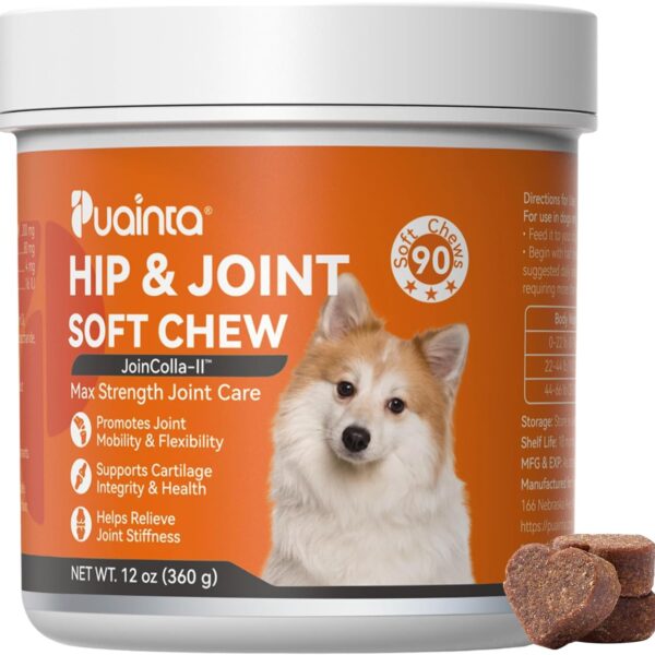 Hip & Joint Soft Chews for Dogs & Cats  Glucosamine, Chondroitin, Collagen & MSM for Joint Support, Mobility & Flexibility, Senior & Small/Medium Breeds, Chicken Flavor (90 Count)