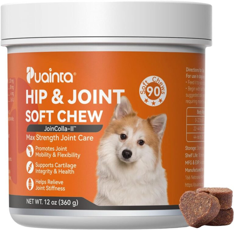 Hip & Joint Soft Chews for Dogs & Cats  Glucosamine, Chondroitin, Collagen & MSM for Joint Support, Mobility & Flexibility, Senior & Small/Medium Breeds, Chicken Flavor (90 Count)