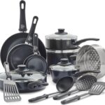 GreenLife 16 Piece Nonstick Cookware Set, Soft Grip Non-Toxic PFAS-Free Ceramic Pots & Pans, Dishwasher & Oven Safe, Frying, Sauce, Saute, Utensils, Glass Lids, Stay-Cool Handles, Wobble Free, Black