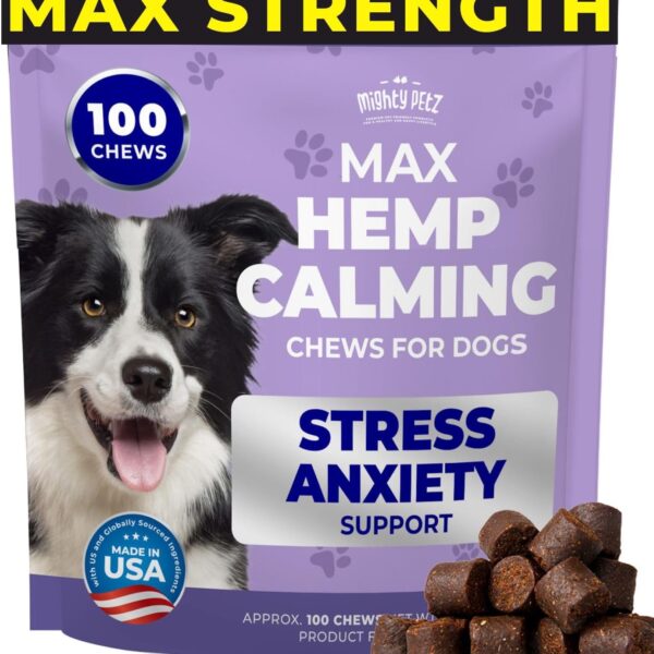 Mighty Petz MAX Hemp Calming Chews for Dogs - Dog Anxiety Relief with Melatonin + Hemp Oil. Dog Calming Treats, Calming Dog Chews, Advanced Pet Composure and Sleep Support